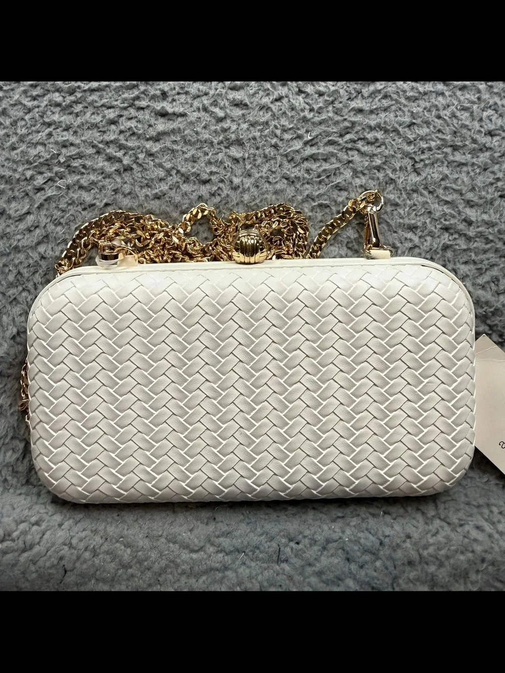 NWT A New Day Clutch Bag Womens Small White Faux Leather Chain Strap Basketweave